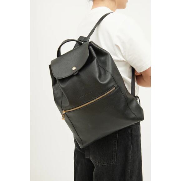 Longchamp Black Leather Le Foulonné Backpack Medium Silver Hardware - Picture 9 of 12